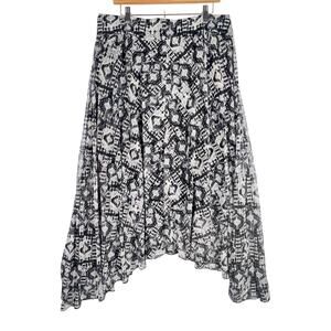 XL BOHO Hippie Skirt Black White Abstract Tribal Asymmetrical Hemline FLOWY MAXI